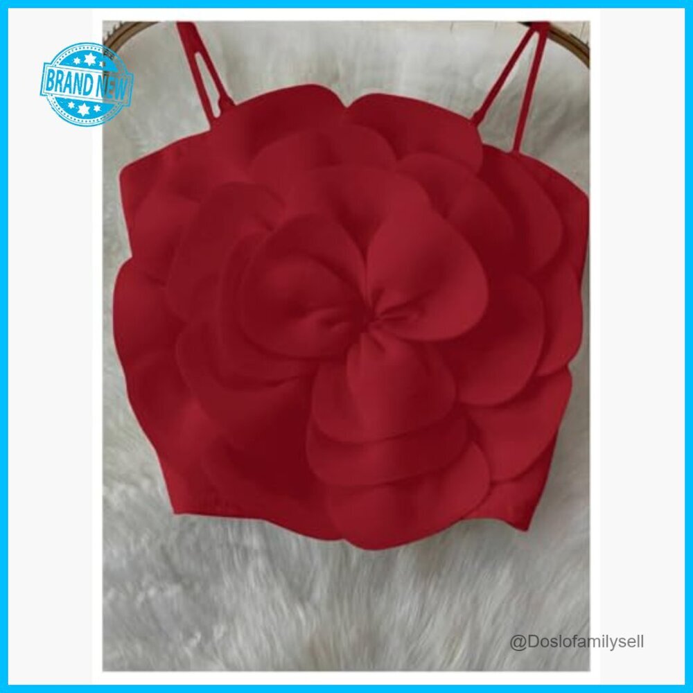 Flower Backless Crop Top Y2K Boho Sleeveless Adjustable Straps Summer Going Out - Picture 3 of 3